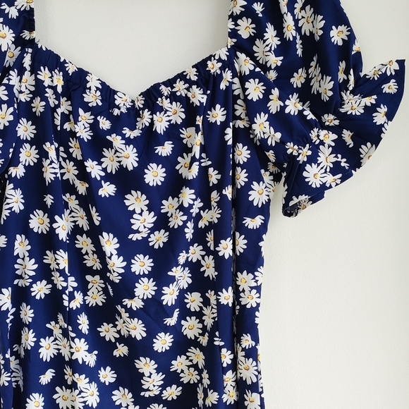 Blue Vanilla Navy White Daisy Print Midi Dress Size 16 - Picture 8 of 11